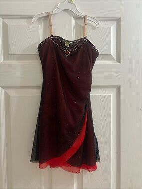 Body Wrappers Burgundy Dress with Red Underlayer and Crystal Accents